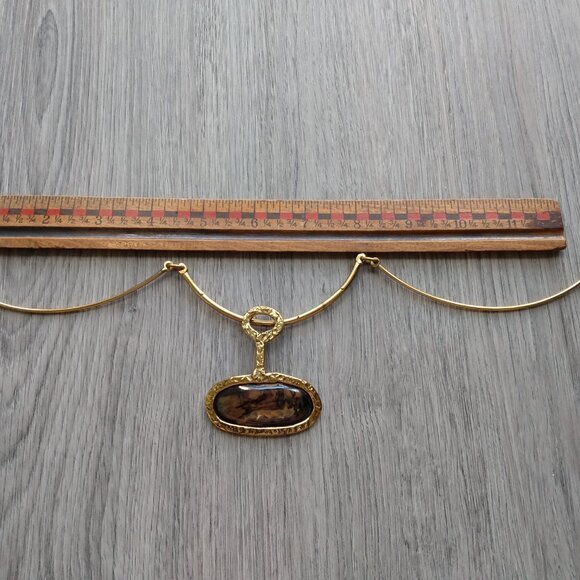 Statement Pendant Collar Necklace Choker Brass - Picture 9 of 13